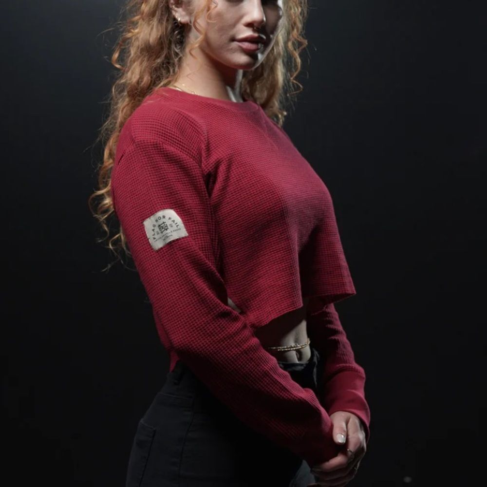 Flag Nor Fail Forever Waffle Knit Crop Top Red